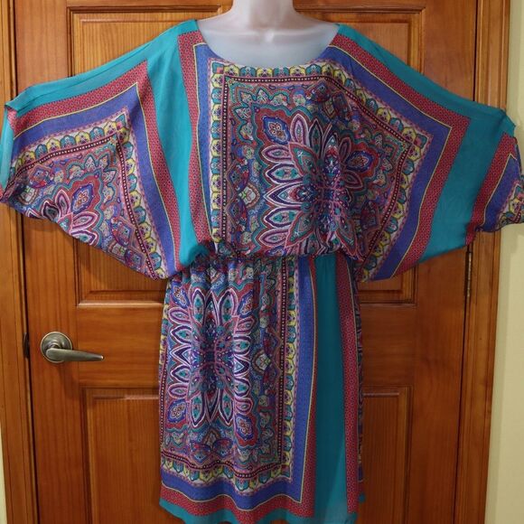 Signature Robbie Bee Colorful Batwing Sleeve Floral Print Drop Blouson Dress 14 - Picture 12 of 12